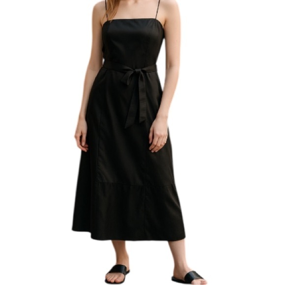 BCBGMAXAZRIA Satin Tied Cocktail Midi Dress Black Crinoline Spaghetti Strap 6 - Picture 1 of 12